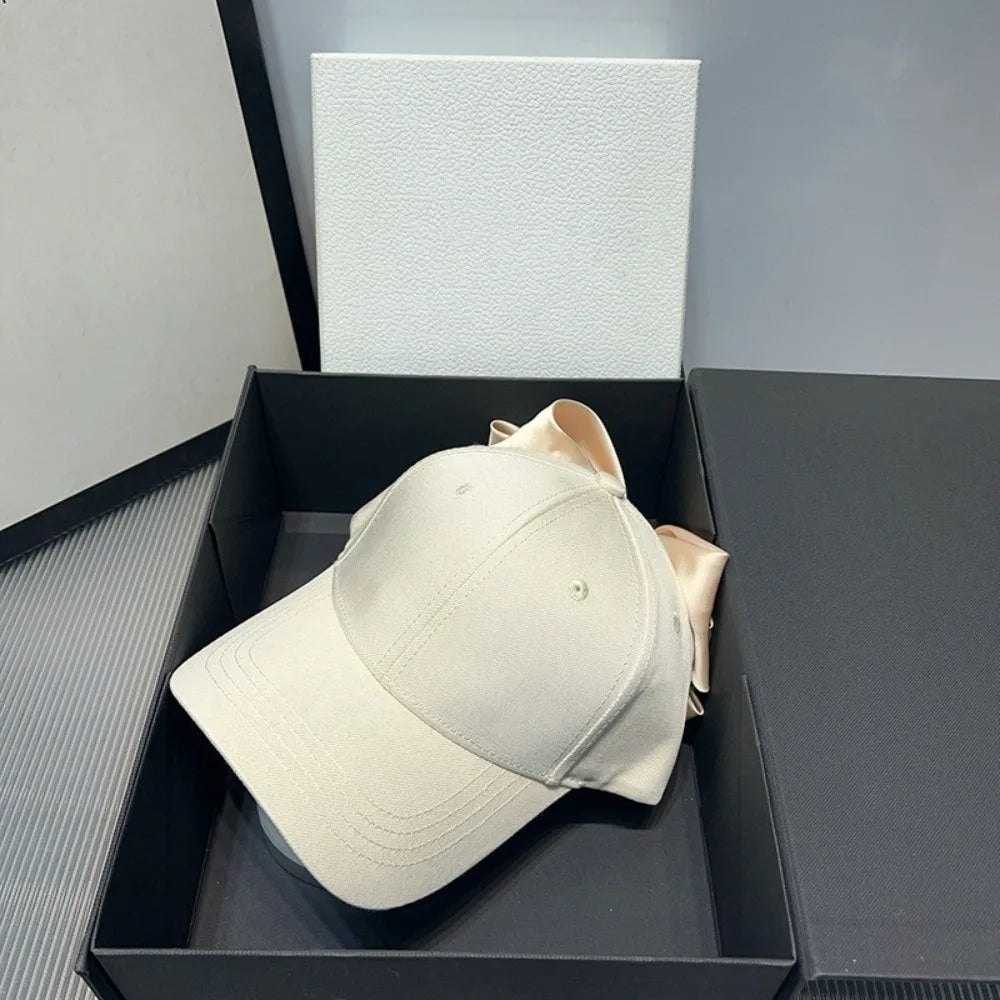 Big Bow Baseball Cap – Adjustable Cotton Hat for Women Baseball Cap HIP Beige