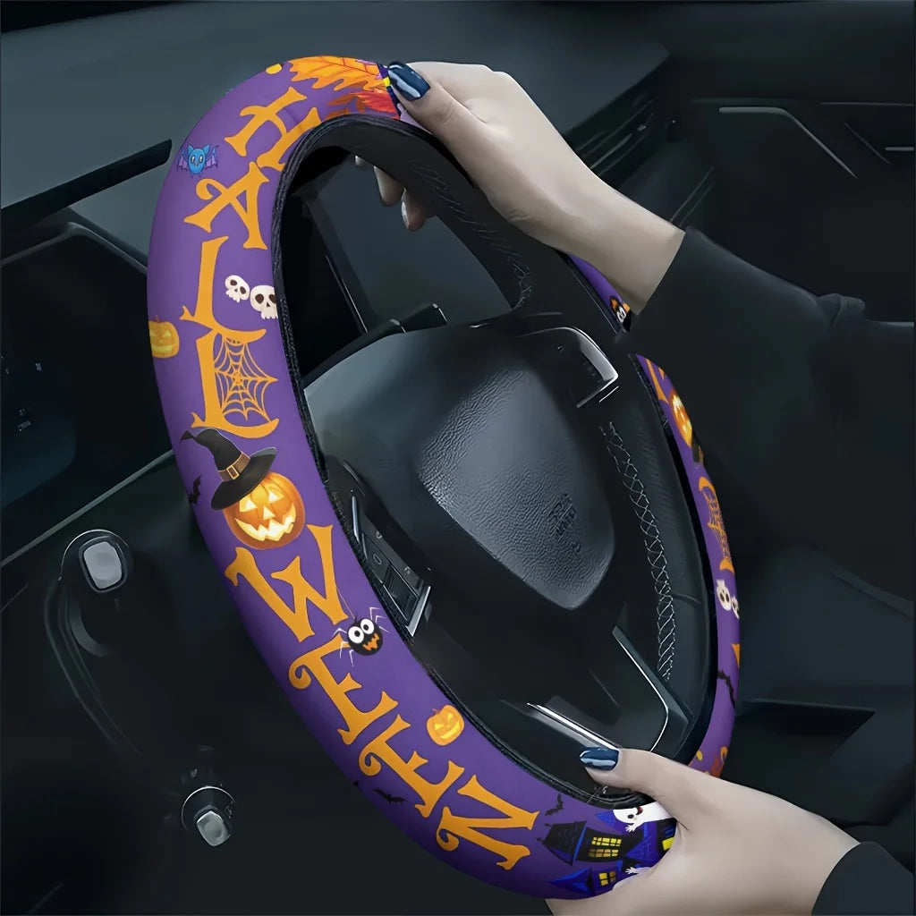 Halloween Pumpkin Bat Car Steering Wheel Cover – Washable Steering Wheel Cover HIP