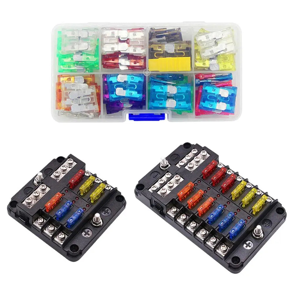 Car Boat Fuse Box Holder With 6 Ways 12 Ways Blade Fuse Holder Block & Warning Indicator 12V 36V Power Distribution Panel Board HIP