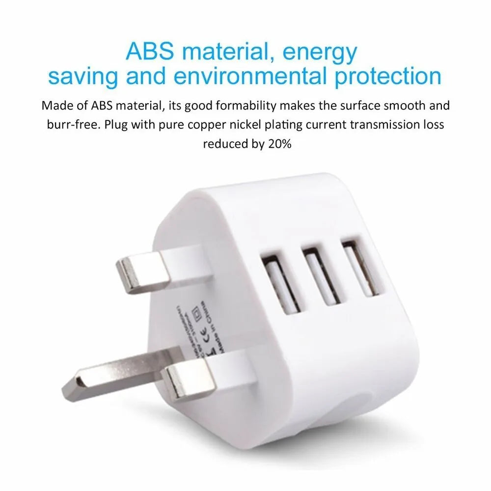 UK 3-Pin USB Wall Charger – 1/2/3-Port 5V Home Adapter USB Wall Charger HIP