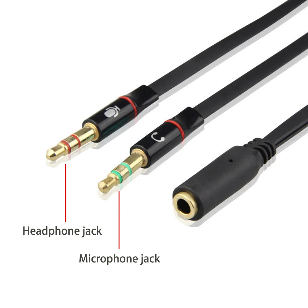 3.5mm Headphone Mic Splitter Cable – Dual Male to Female Adapter Audio Cable Adapter HIP