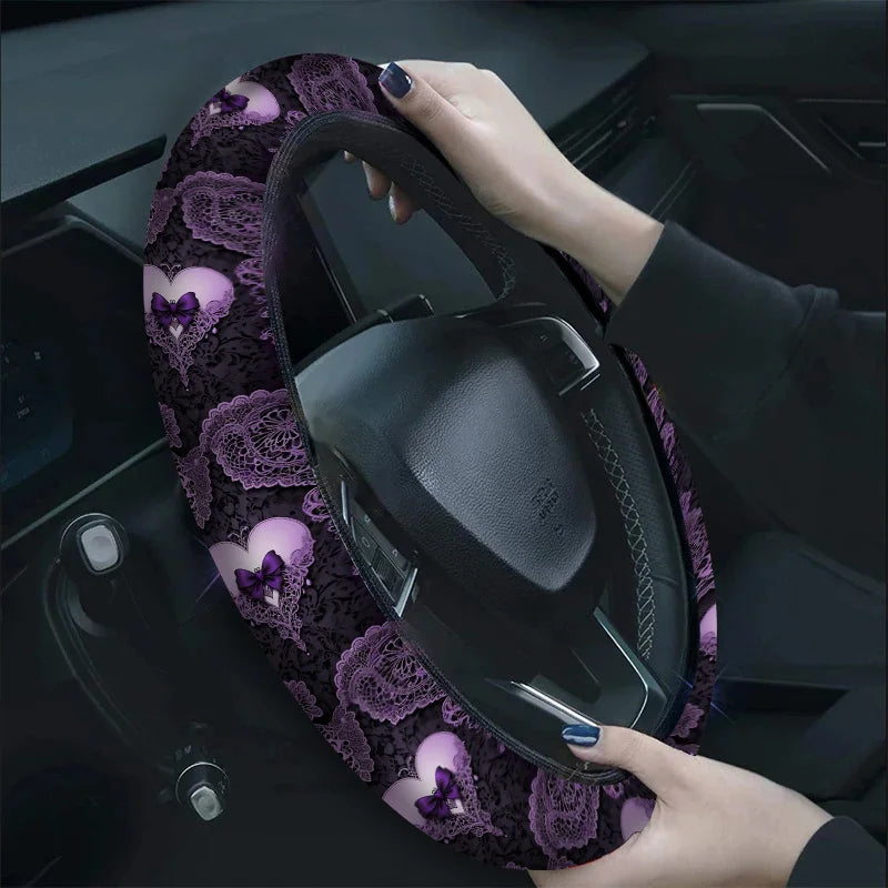 Purple Bow & Lace Steering Wheel Cover – Anti-Slip Steering Wheel Cover HIP black