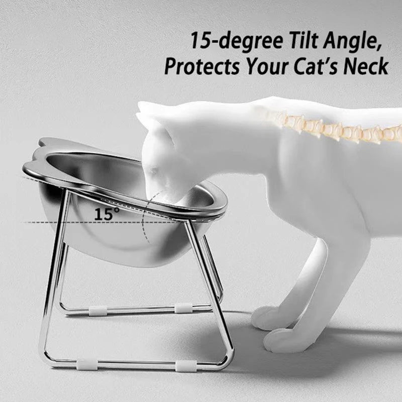 Raised Stainless Steel Cat Bowl – 15° Elevated Feeding Design Elevated Pet Bowl HIP