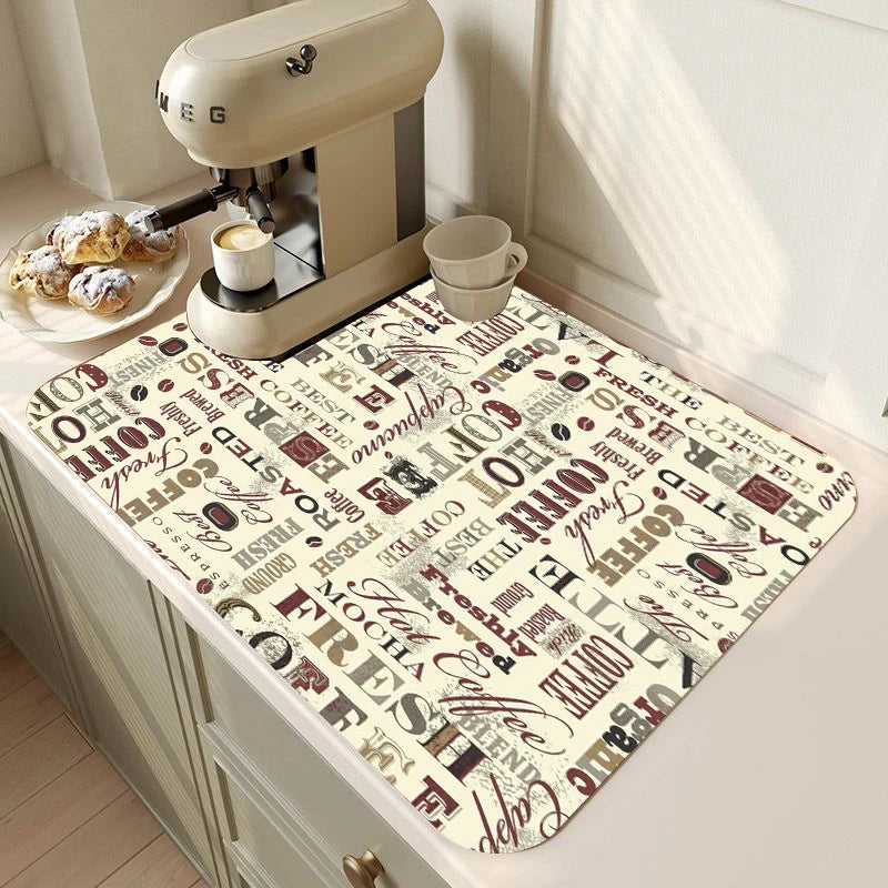 Retro Coffee Kitchen Mat – Non-Slip Absorbent Dish Drying Pad Dish Drying Mat HIP 4 50x80
