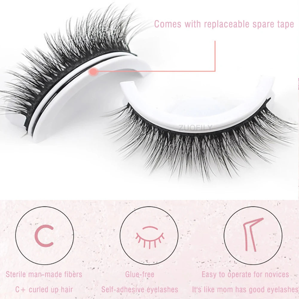 1 pairs Self-adhesive False eyelashes Reusable Natural Long Thick Eyelashes Multiple Reversible Glue-free Eyelashes Dropshipping HIP