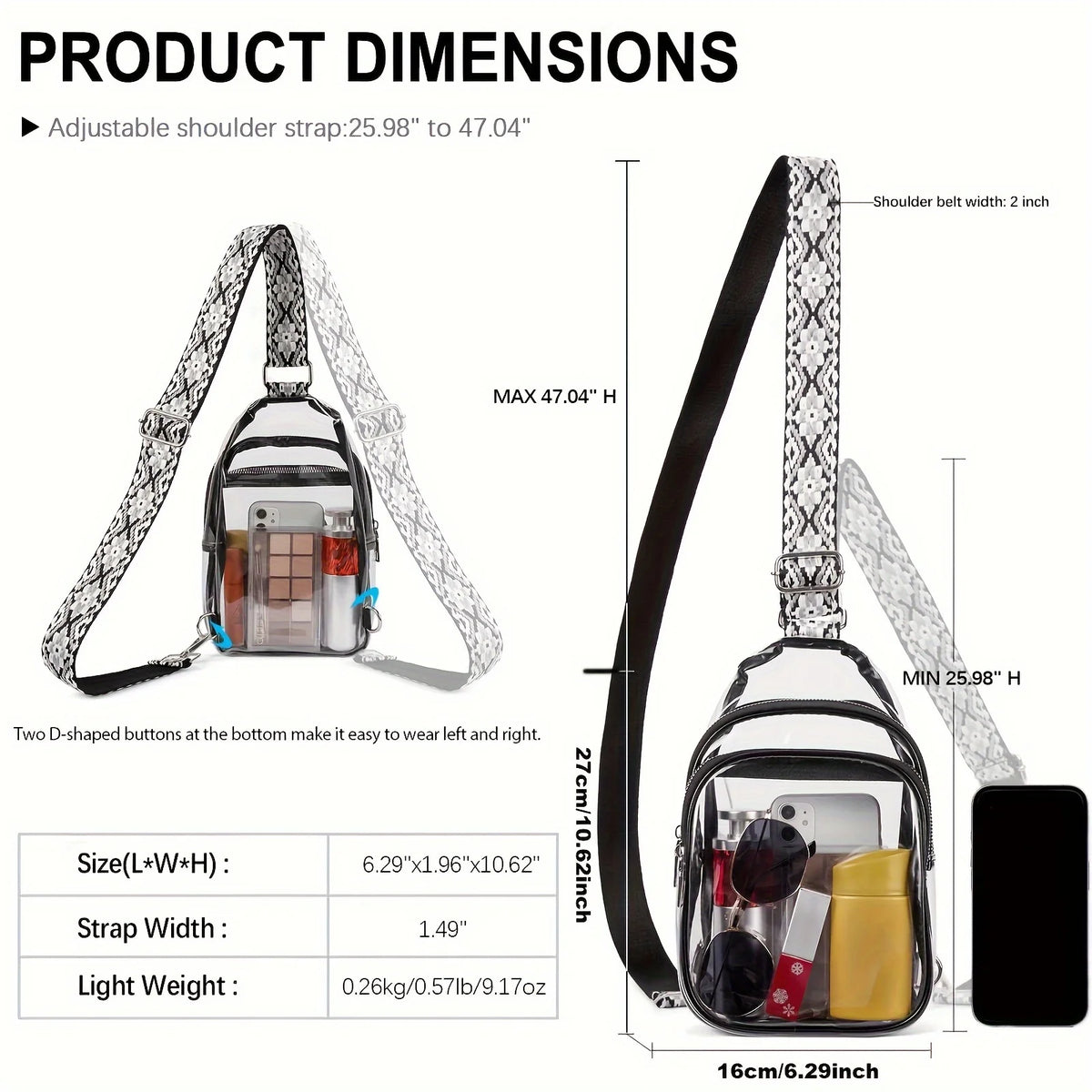 Clear Crossbody Bag – Stadium & Concert Approved | Women Clear Crossbody Bag HIP