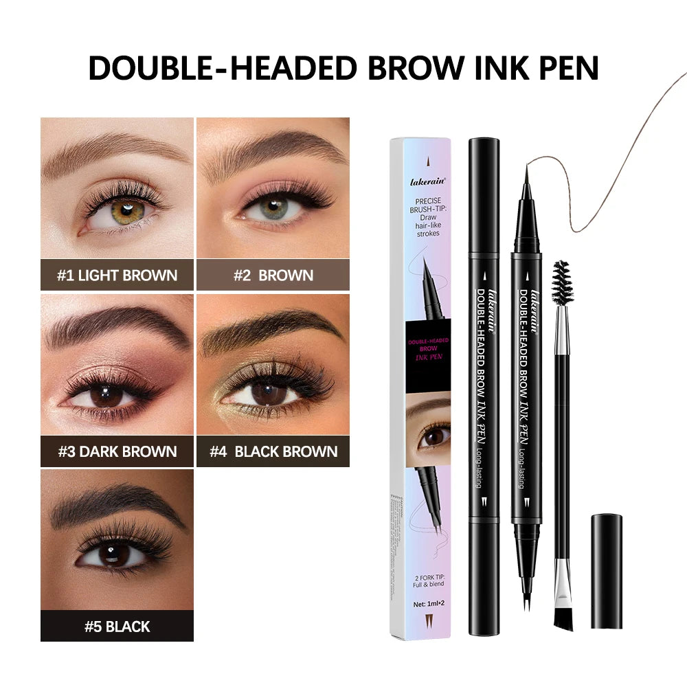 2&1 Pronged Eyebrow Pencil Waterproof Double-Headed Long Lasting Smudge Proof 2 End Design for Natural Brows Easy Application HIP