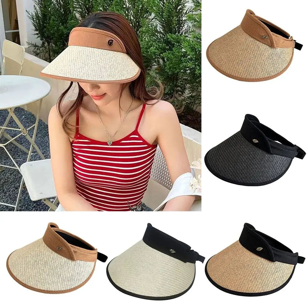 Women's Raffia Visor Sun Hat – Breathable Adjustable Outdoor Visor Sun Hat HIP
