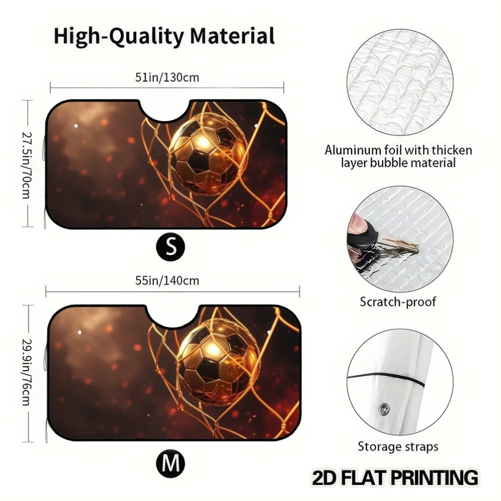 Golden Soccer Ball Car Sun Visor – Polyester Suction Cup Car Sun Visor Cover HIP