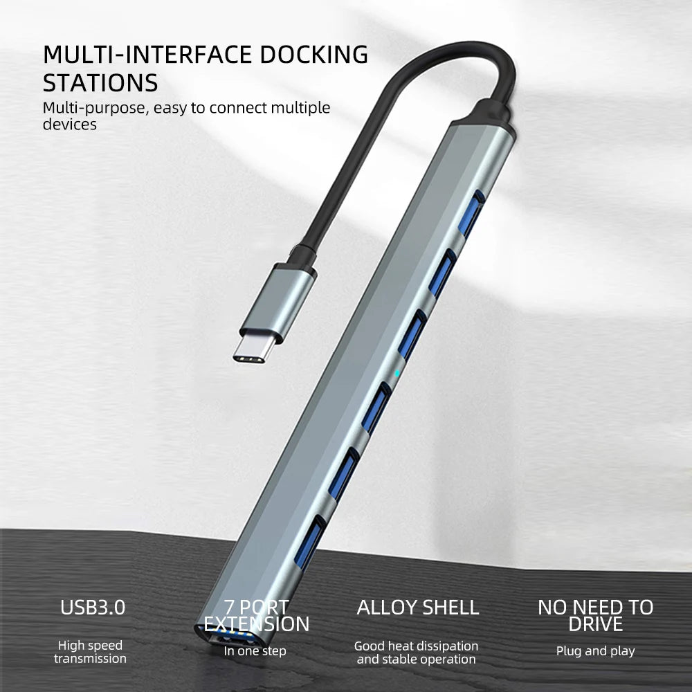 7-Port USB 3.0 & USB-C Hub Multiport Splitter – 5Gbps USB Hub Splitter HIP