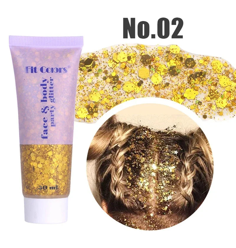 Eye Sequins Gel Mermaid Scale Face Body Lip Sequins Glitter Powder Eye Shadow Bright Polarized Dance Nail Decoration Makeup 50ML HIP 02