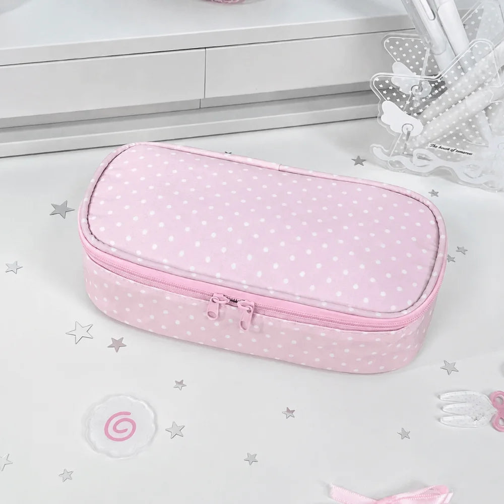 Pink Polka Dot Pencil Case – Large Capacity Pen Bag Pencil Case Pouch HIP Pink