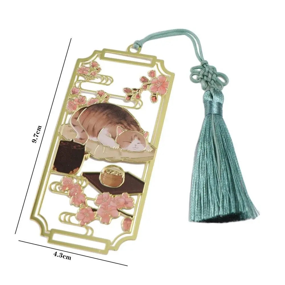 Chinese Style Cat Metal Bookmark with Silk Tassel & Enamel Metal Bookmark HIP