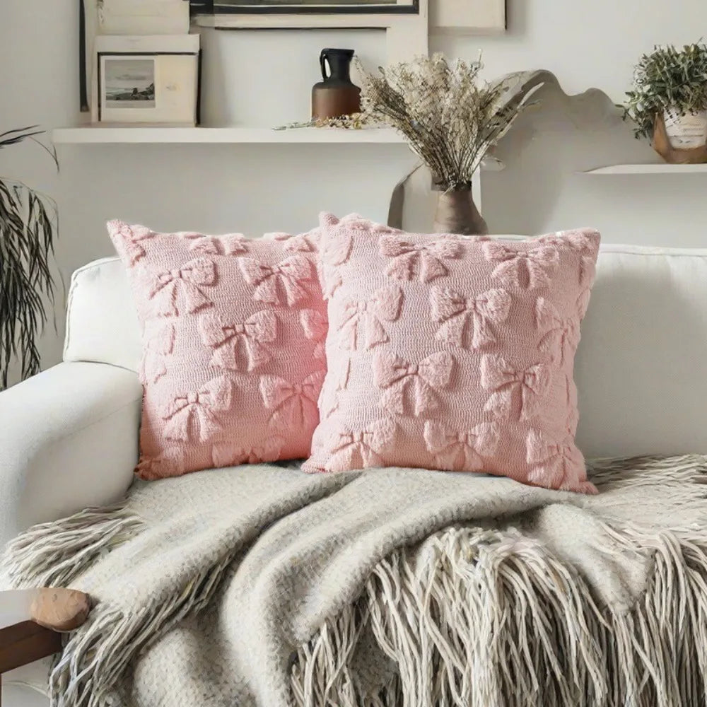 Fluffy Bunny Bow Daisy Throw Pillow Cover 18x18 – Plush Throw Pillow Cover HIP