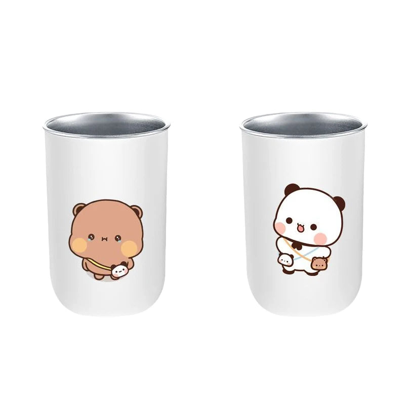 Bubu & Yier Panda Stainless Steel Toothbrush Cup 350ml Toothbrush Holder Cup HIP B 2 Pcs