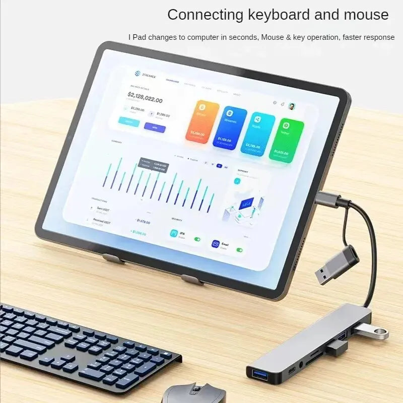 8 In 2 USB HUB With Splitter Card Reader, USB C Port, USB 3.0 / 2.0, SD/TF Splitter Card Reader, Docking Station HIP