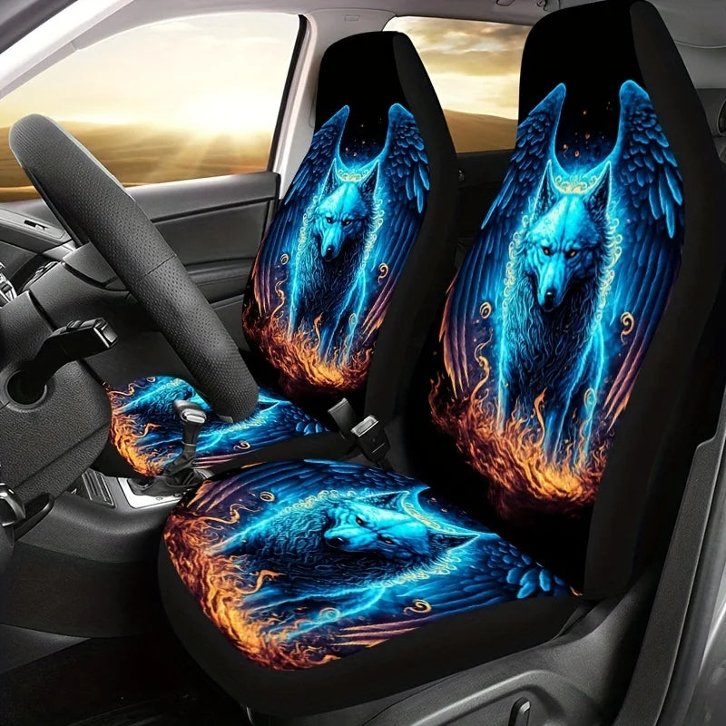 Wolf Print Car Seat Covers – 2pc Front Bucket Seat Set Car Seat Covers HIP