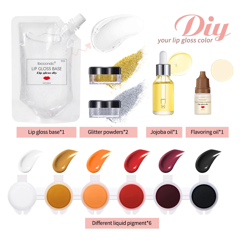 New Lip Gloss Making Kit Moisturizing Lip Gloss Base Diy Raw Material Tool Kit Shiny Glitter Lip Tints Glaze Handmade Cosmetic HIP