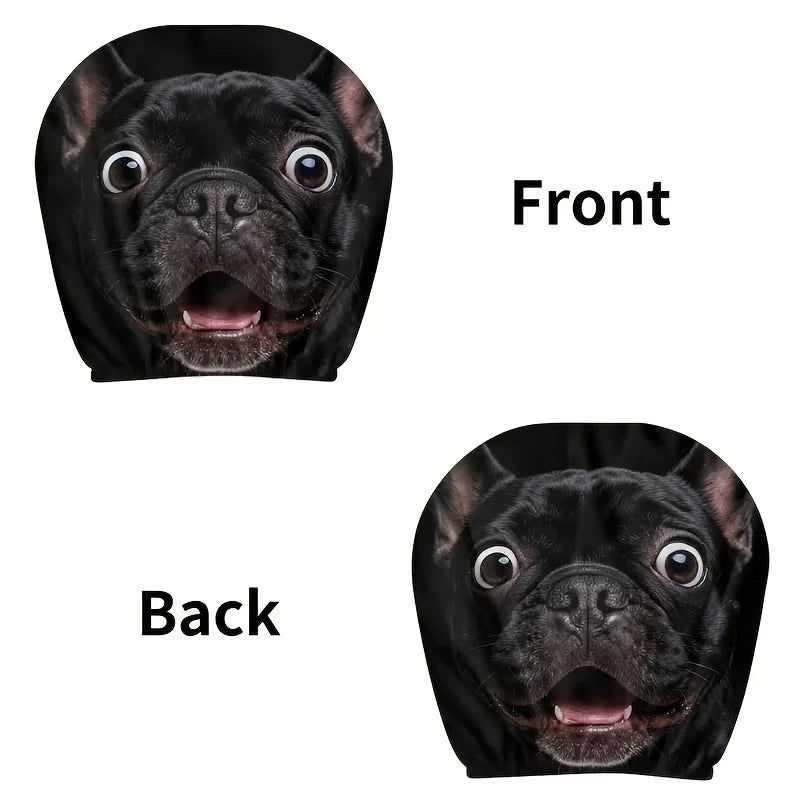 2-Pack Dog Face Car Headrest Covers – Front & Rear Seats Car Headrest Covers HIP black