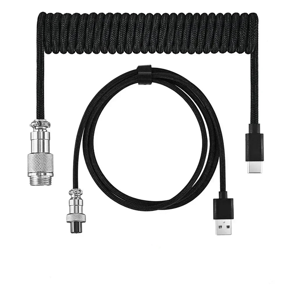 KEBIDUMEI Coiled Mechanical Keyboard Cable – Type-C Aviation Plug Keyboard Cable HIP black