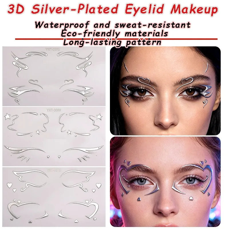 Silver Cosplay Eyelashes Eye Wing Tattoo Eyeliner Sticker Metal Facial Sticker Self Adhesive Face Decor Moon Star Tattoo Makeup HIP