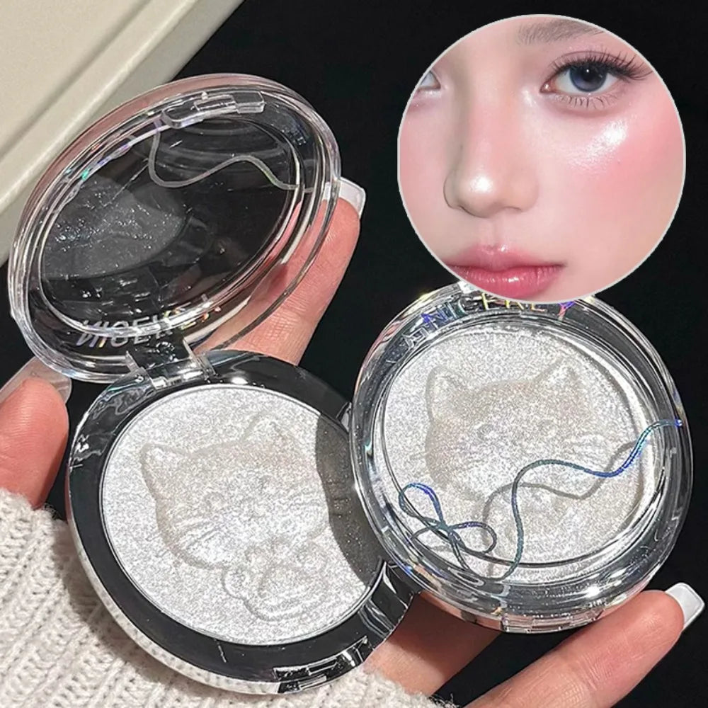 Cat Embossed Highlighter Powder Fine Shimmer Smooth Blue Pearlescent Glow Brightening Non-flying Highgloss Makeup Cosmetics HIP