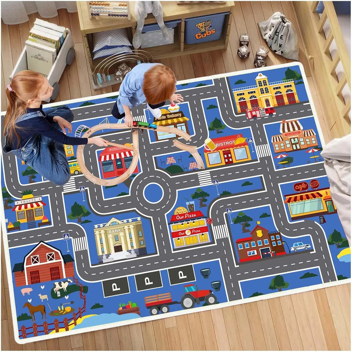 Kids Car Play Mat – City Traffic Rug, Non-Slip | 4 Sizes Kids Play Rug HIP