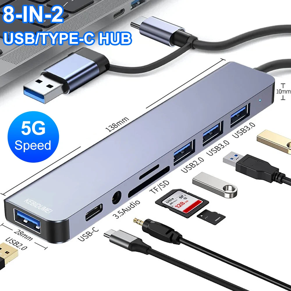 USB-C Hub 5Gbps | 4-in-1 to 7-in-1 Docking Station for Laptop USB-C Docking Hub HIP