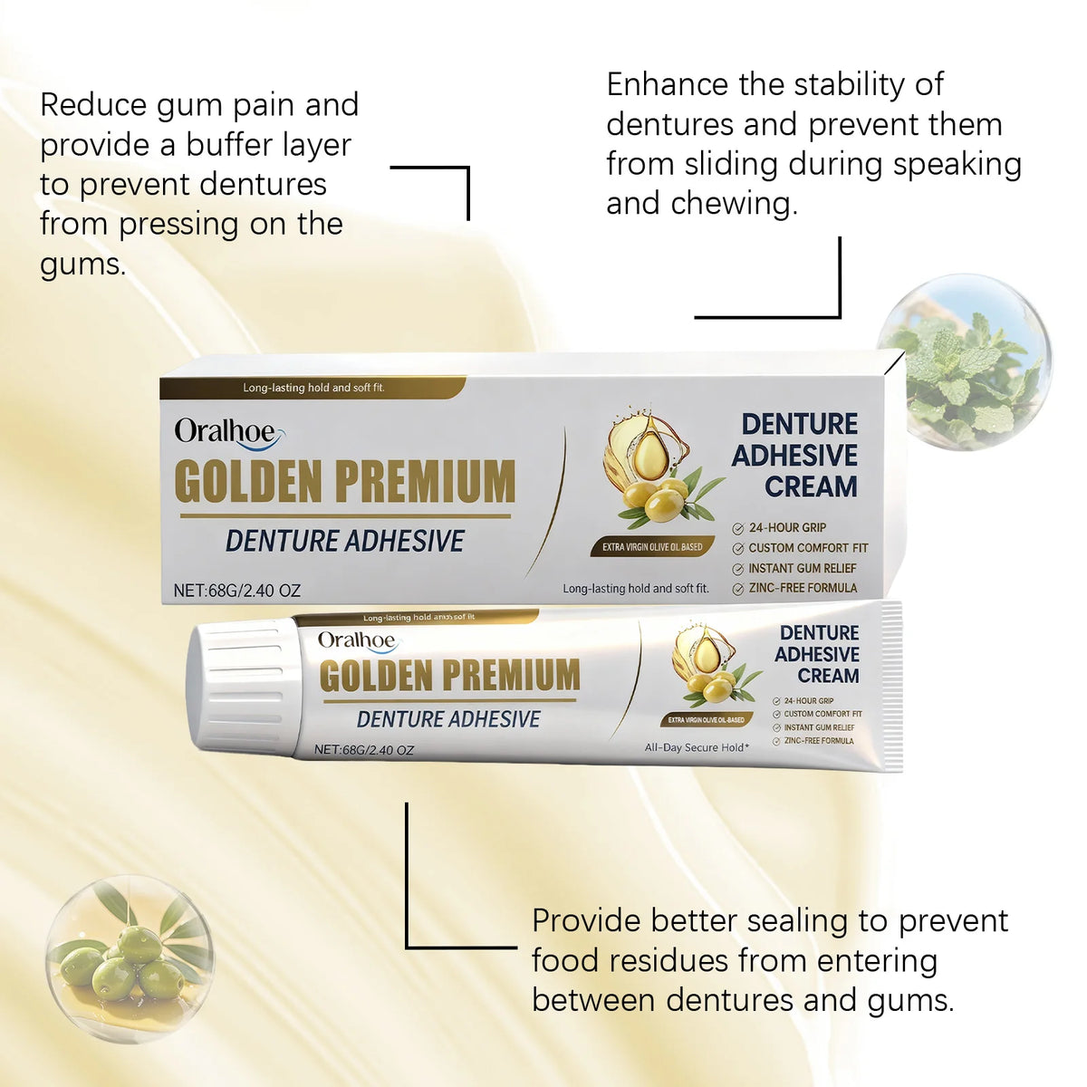 Denture Adhesive Cream – Long-Lasting Secure Hold | 68g Denture Adhesive Cream HIP