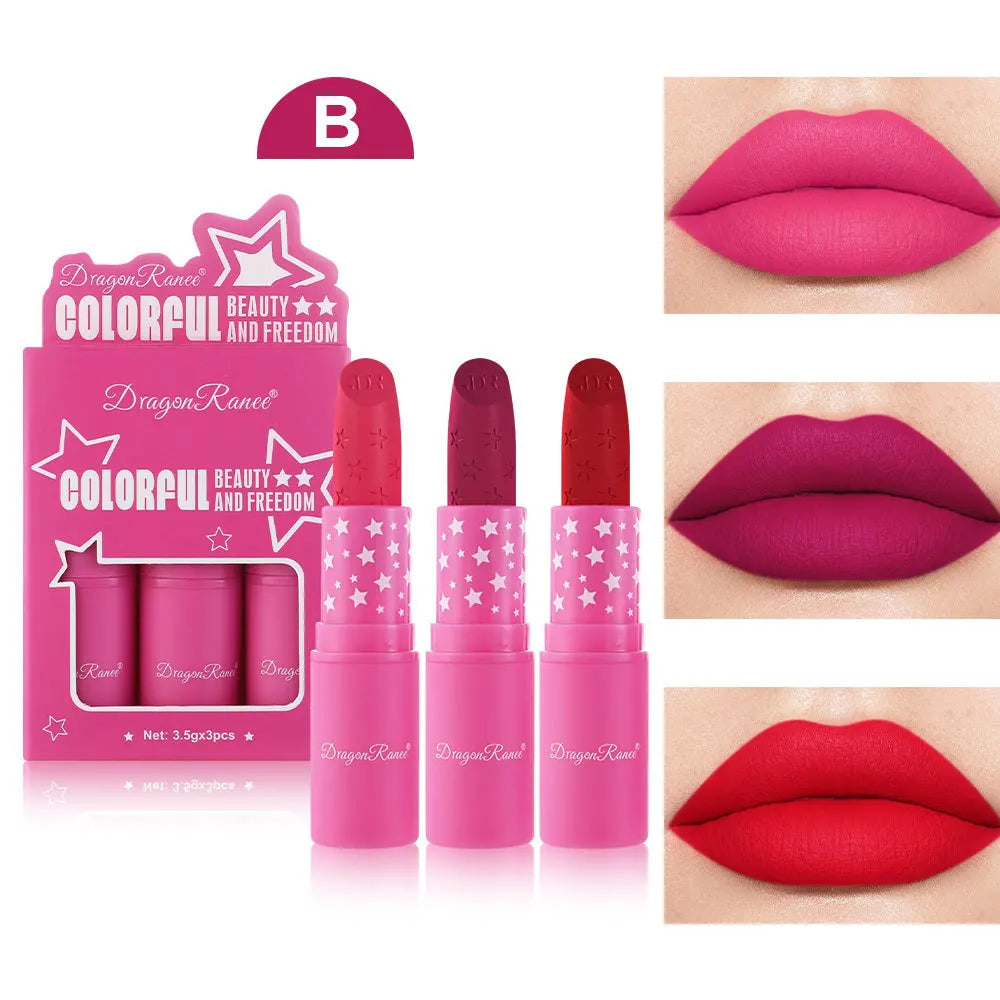 Dragon Ranee 3-Pc Korean Matte Lipstick Set – Waterproof Matte Lipstick Set HIP B Full Size