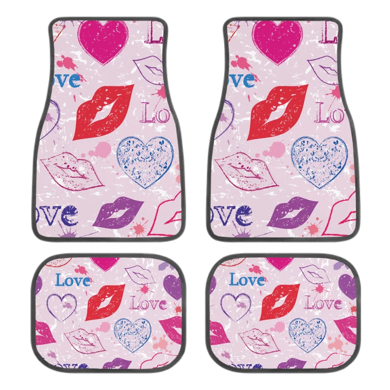 Set of 4 Love Theme Car Floor Mats – Heart & Lip Design Car Floor Mats HIP black One Size