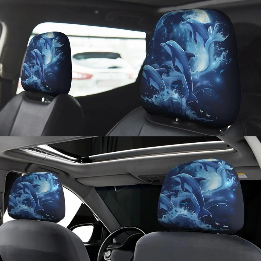 2-Pack Dolphin Moon Car Headrest Covers – Universal Fit Car Headrest Cover HIP