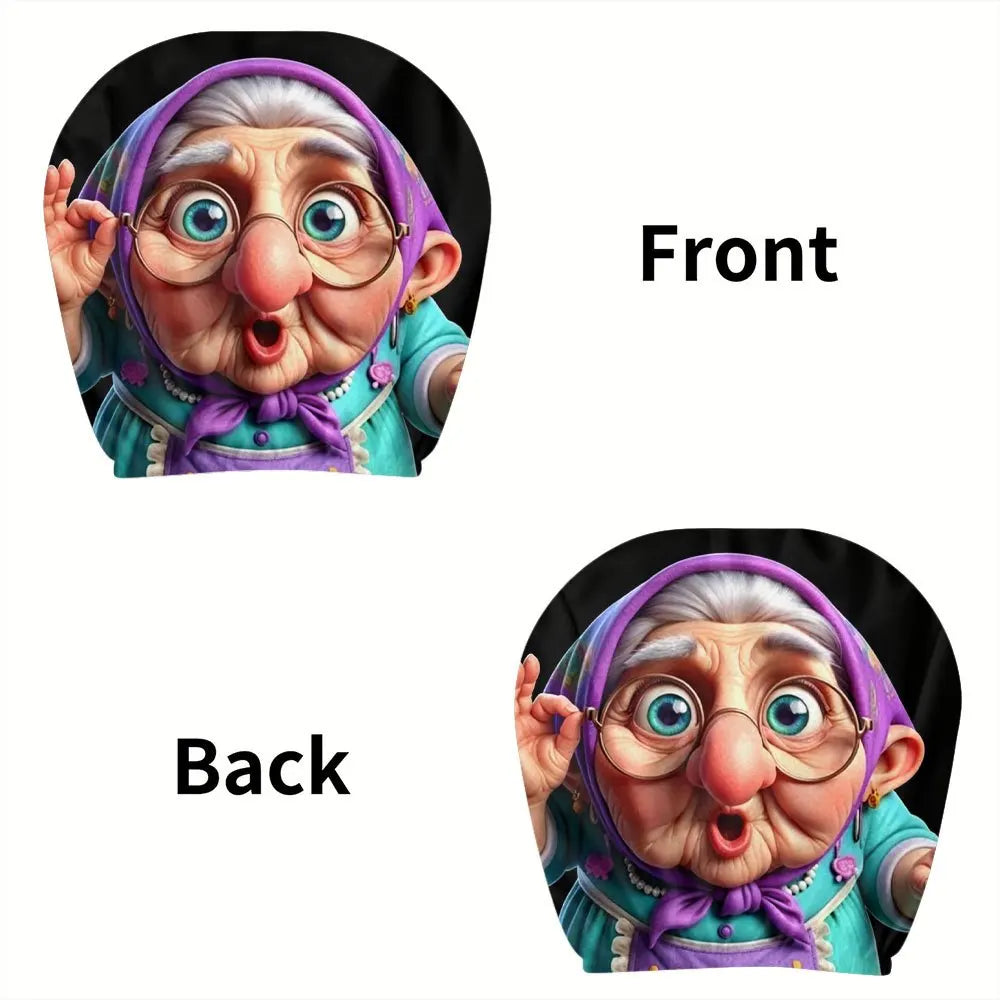 Funny Granny Print Car Headrest Covers – Universal Fit Car Headrest Cover HIP 1