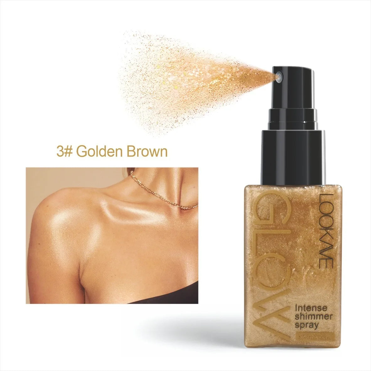 Intense Shimmer Spray Golden Brown Face Leg Contour Brighten Glitter Quick-Drying Non-Sticky Glitter Spray Liquid Highlighter HIP 03 Golden Brown