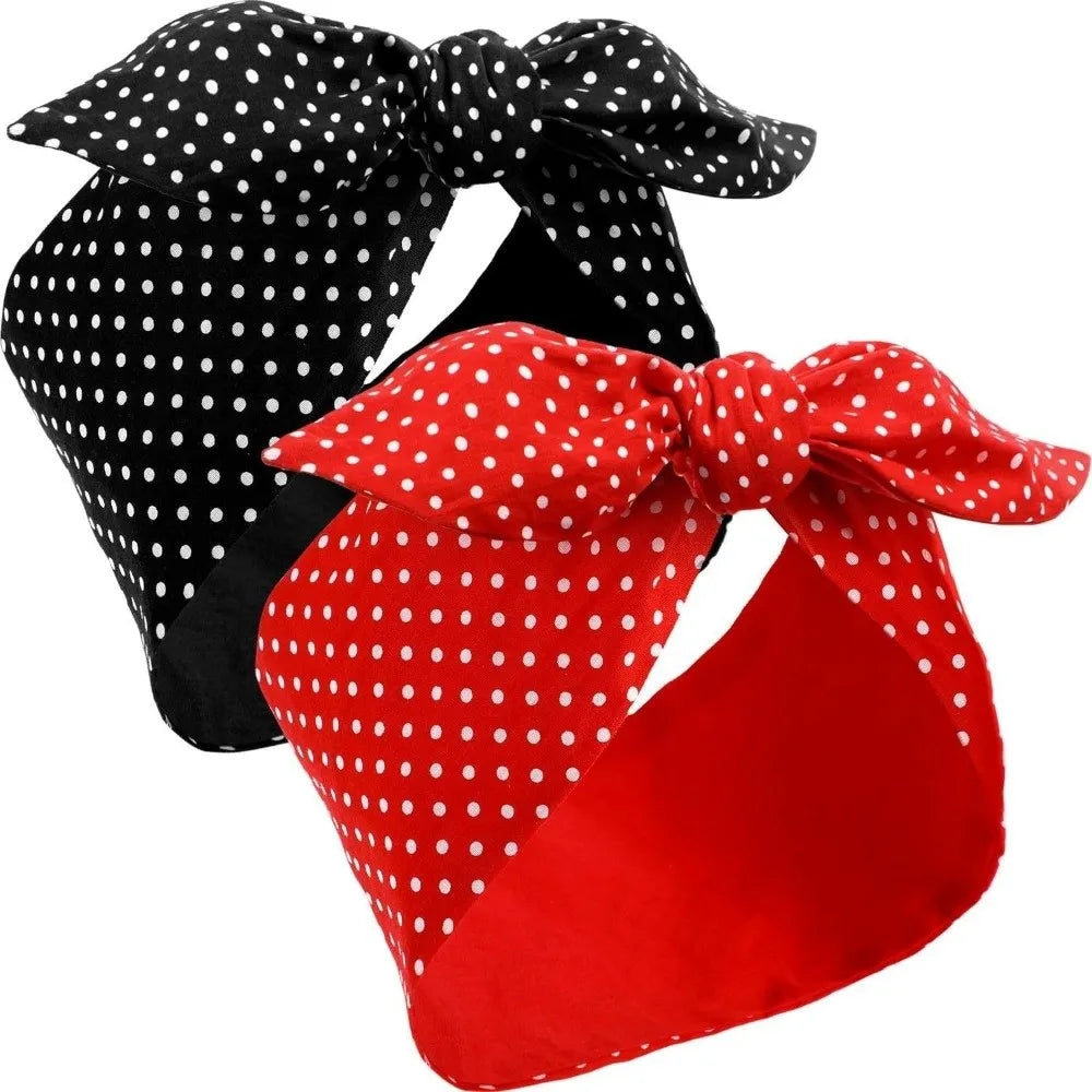 2-Pack Polka Dot Bow Bandana Headbands – Wide Hair Band Bow Headband Set HIP 02
