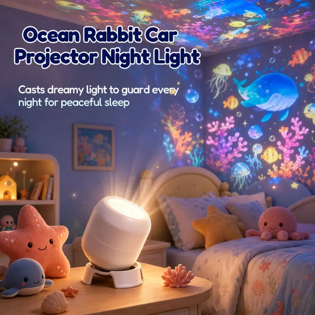 For Bedroom Use USB LED Ocean Car Rabbit Projector Colorful Rotating Atmosphere Night Light HIP