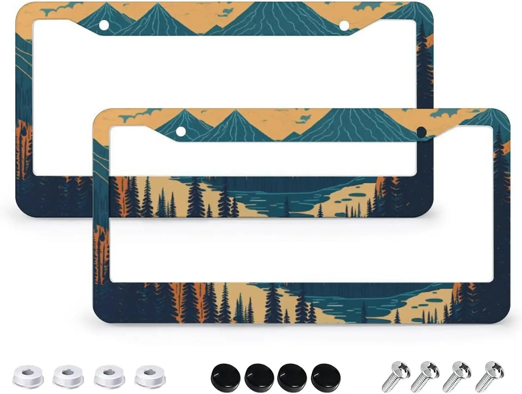 Mountains Forest Metal Aluminum License Plate Frames – 2 Pcs License Plate Frame HIP 1
