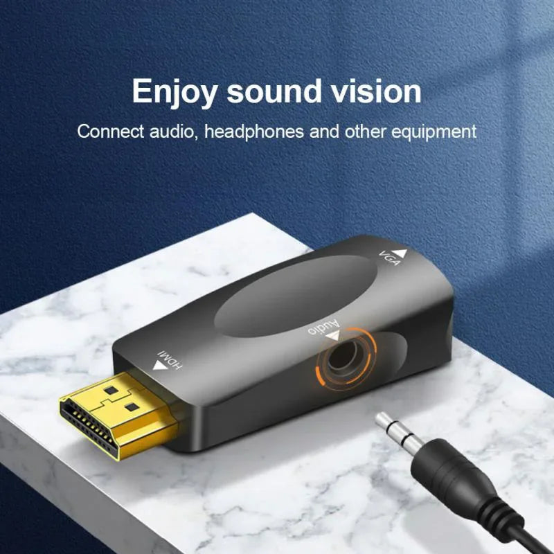 HDMI to VGA Adapter 1080P with 3.5mm Audio – Plug & Play Video Signal Adapter HIP