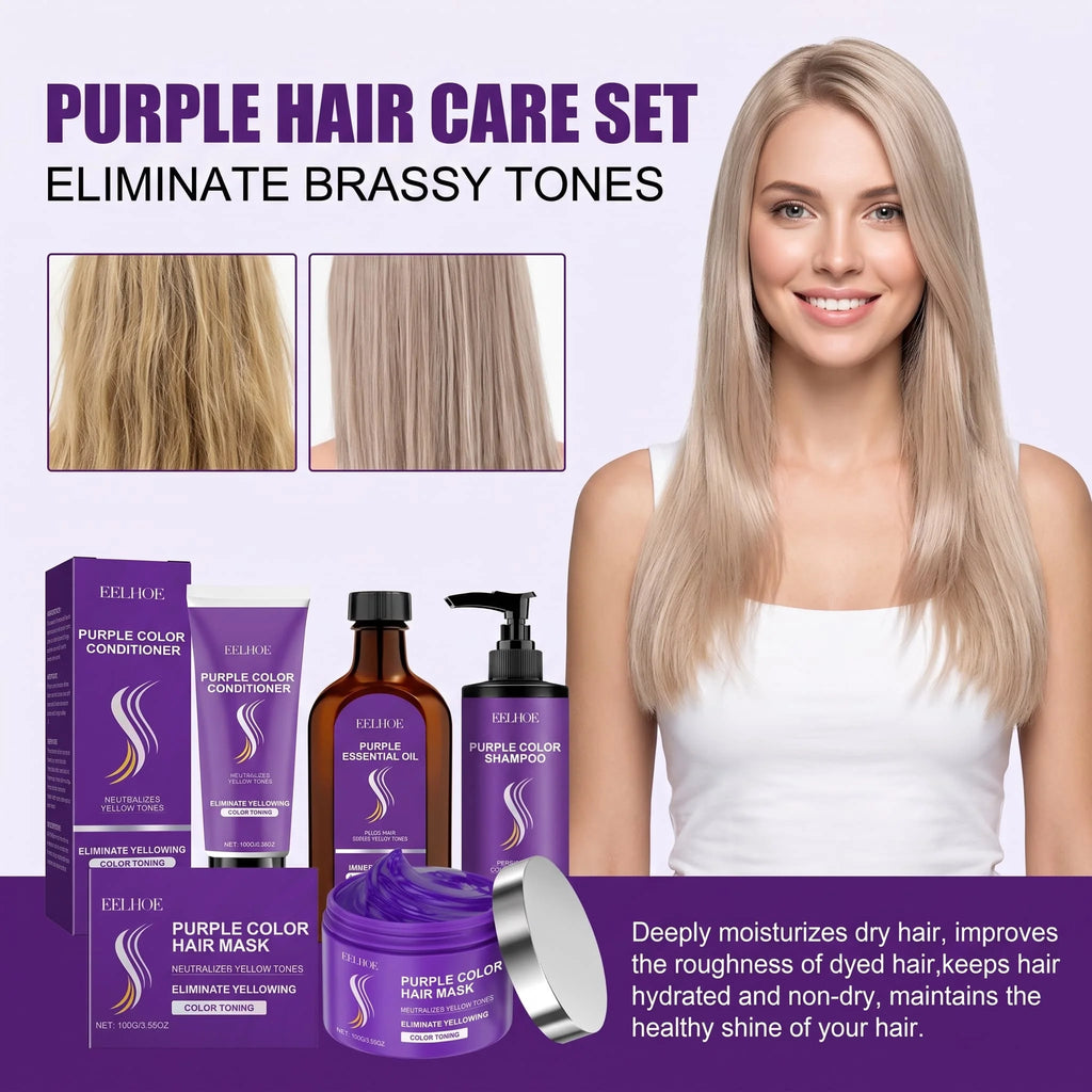 Purple Shampoo 4-Piece Set – Keratin, Argan Oil & Color Care Hair Care Set HIP