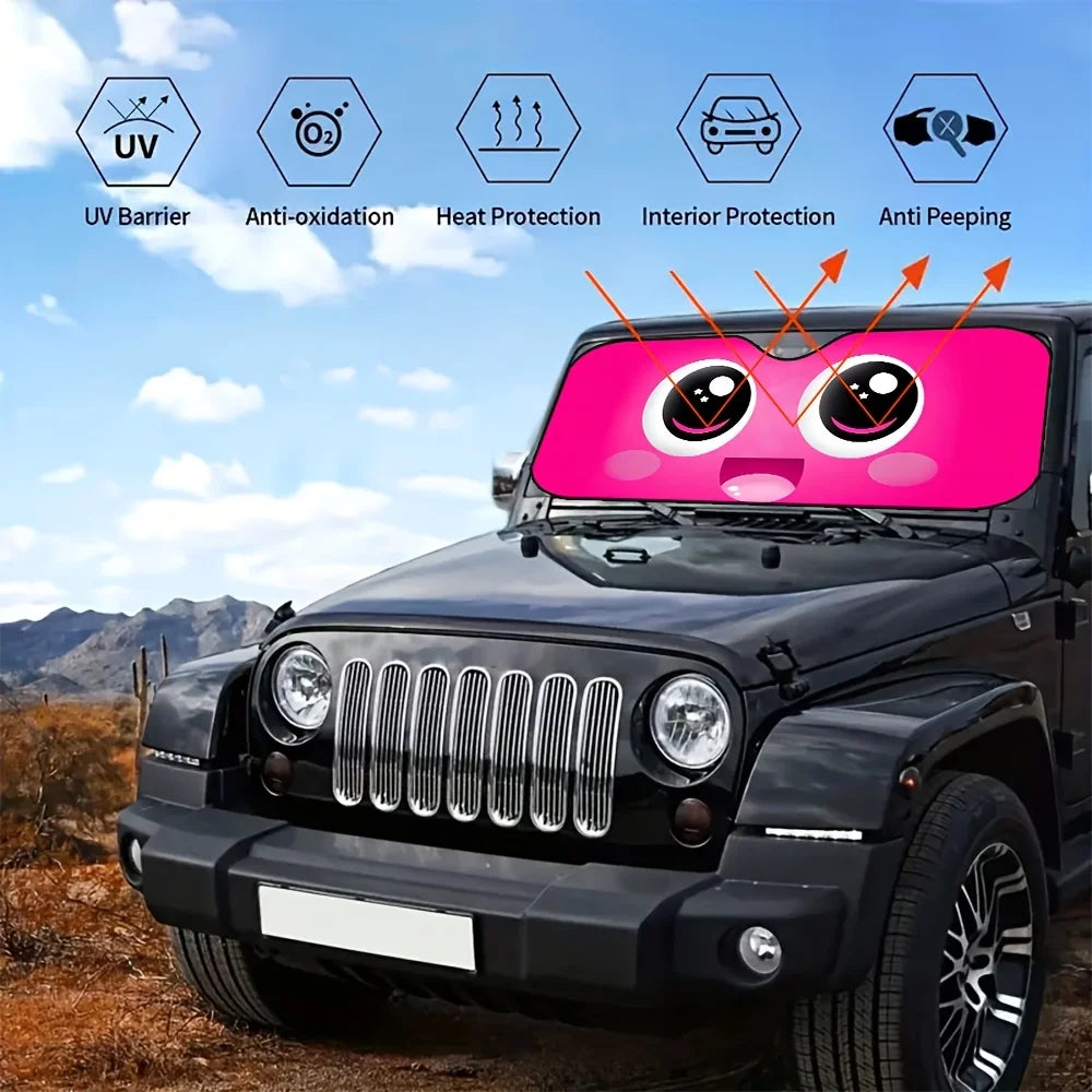 3D Cartoon Blush Star Eye Foldable Car Sunshade | Universal Car Windshield Sunshade HIP