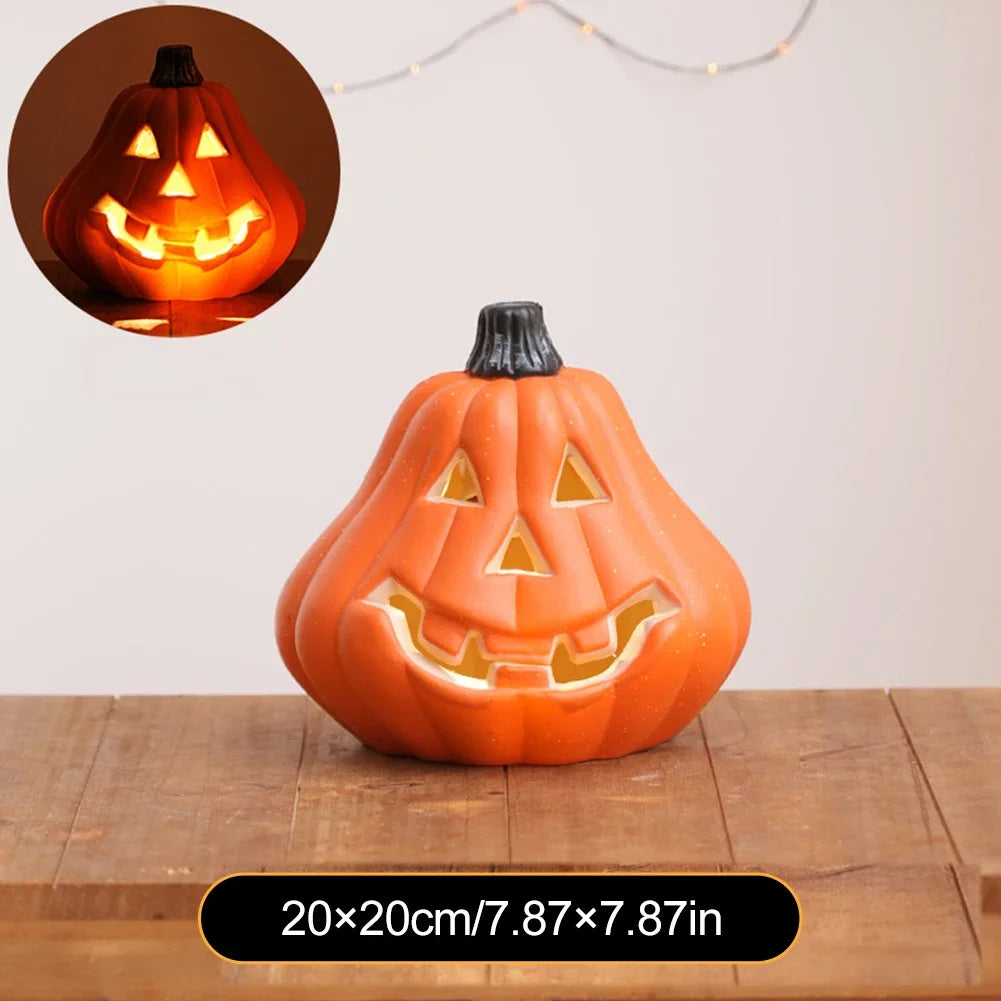 Halloween Home Yard Decor Prop Halloween LED Ghost Face Expression Pumpkin Lantern Realistic Artificial Pumpkin Decorative Light HIP R