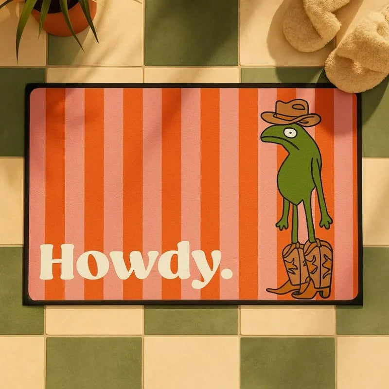 Howdy Cowboy Frog Funny Welcome Doormat – Anti-Slip Novelty Doormat HIP