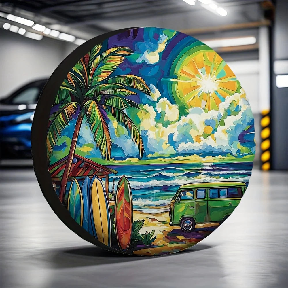 Universal Spare Tire Cover – Beach Vibe Oil Painting Polyester Spare Tire Cover HIP 1 15 in