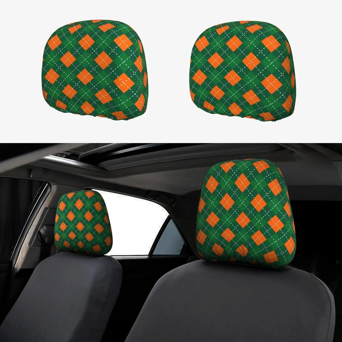 St. Patrick's Day Car Headrest Covers – Green Plaid 2 Pack Car Headrest Cover HIP