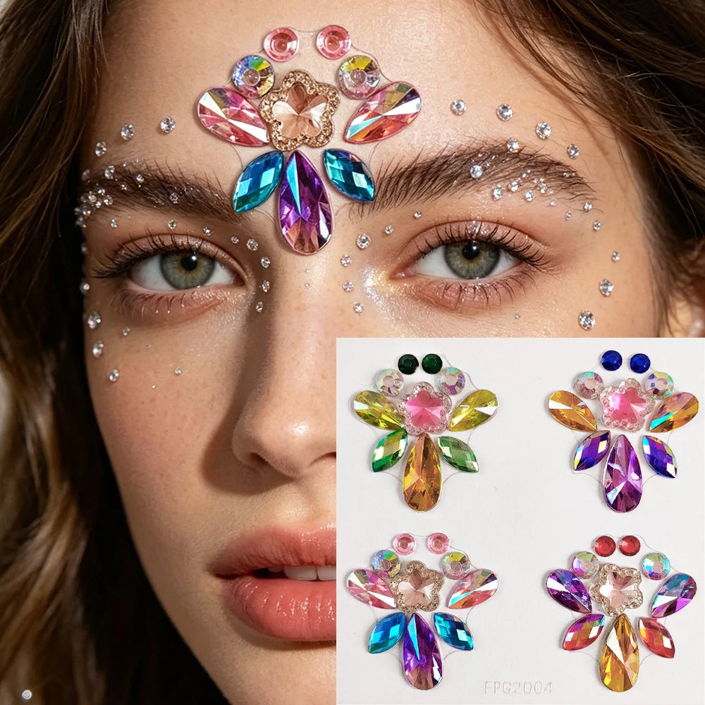 1Pc 3D Forehead Tattoo Stickers Colorful DIY Children Gem Stickers Face Jewels Glitter Face Body Rhinestone Stickers Makeup Tool HIP