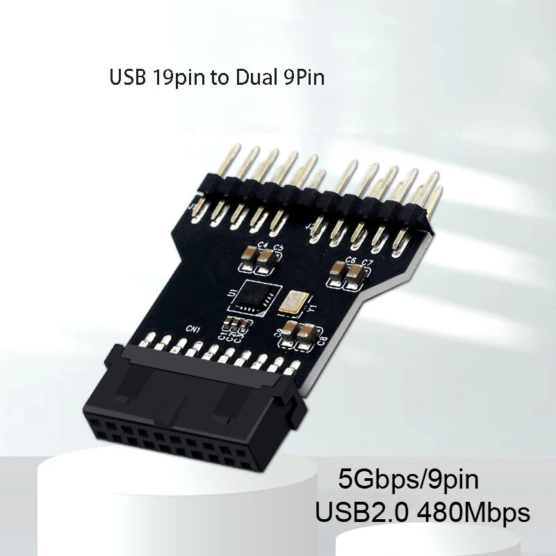 USB 3.0 19-Pin to Dual USB 2.0 9-Pin Splitter Adapter Cable USB Header Adapter HIP