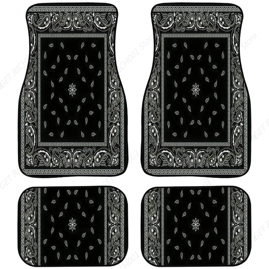 Black Bandana Car Floor Mats – 4-Piece Front & Rear Set Car Floor Mats HIP 1 one size