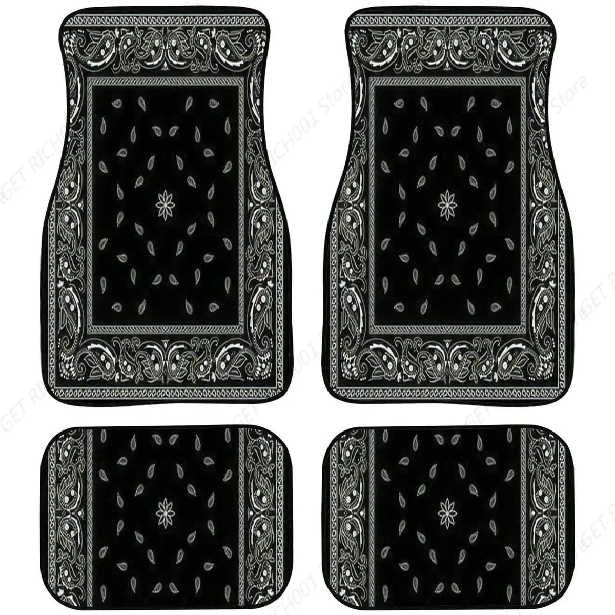 Black Bandana Car Floor Mats – 4-Piece Front & Rear Set Car Floor Mats HIP 1 one size