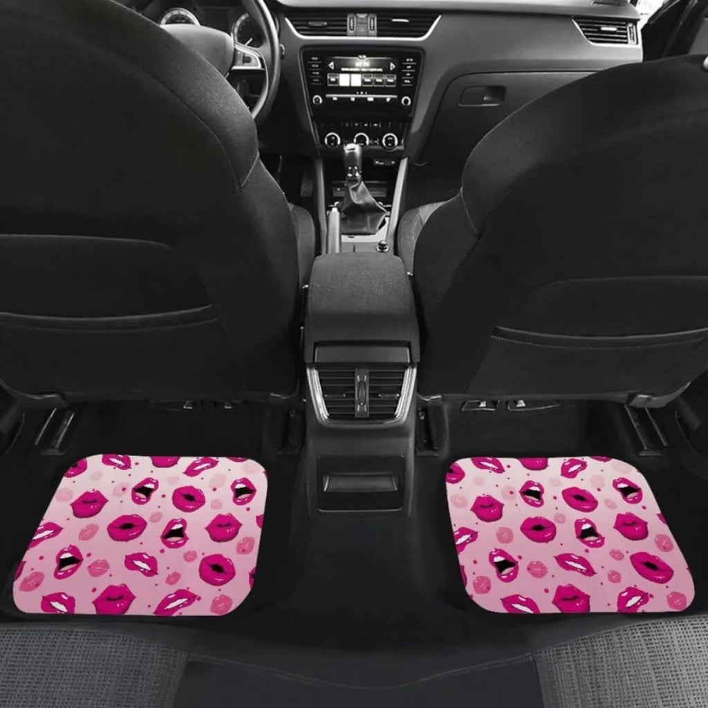 4-Piece Pink Lips Print Car Floor Mats – All Weather Set Automotive Floor Mats HIP