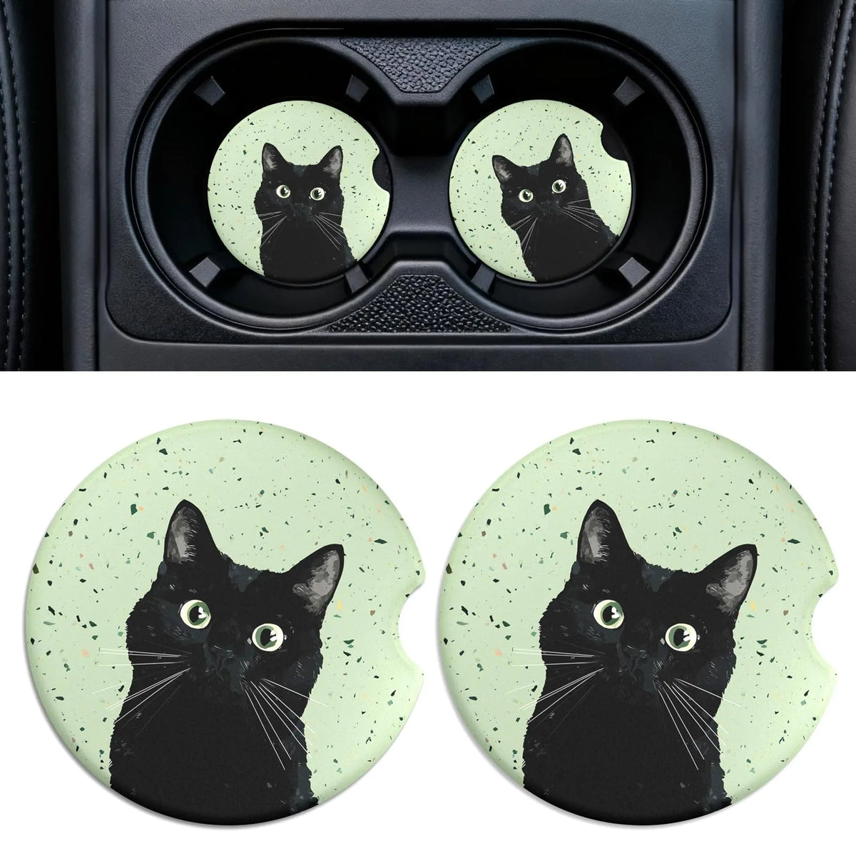 2-Pack Terrazzo Ceramic Car Cup Holder Coasters – Cork Base Car Cup Coaster Set HIP 2pcs Cork ceramics